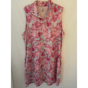 Emerald 18 Womens XL Golf Dress Pink Tropical Coral Palm Tree Quarter ZipStretch